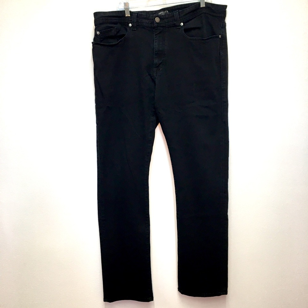 Fidelity Denim Jimmy Straight Slim Leg Jeans Size 40 Gotham Black Stretch Denim